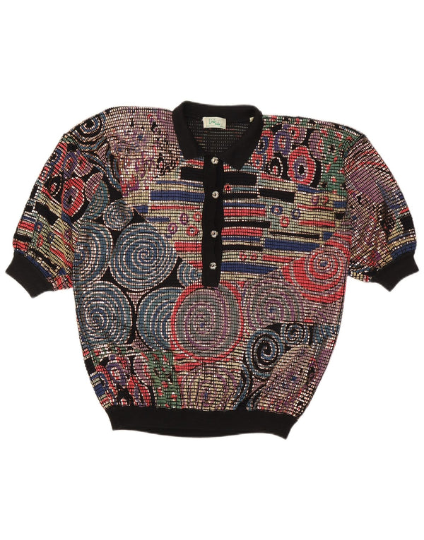 Suéter feminino vintage com gola polo, uk 16, acetato multicolorido grande