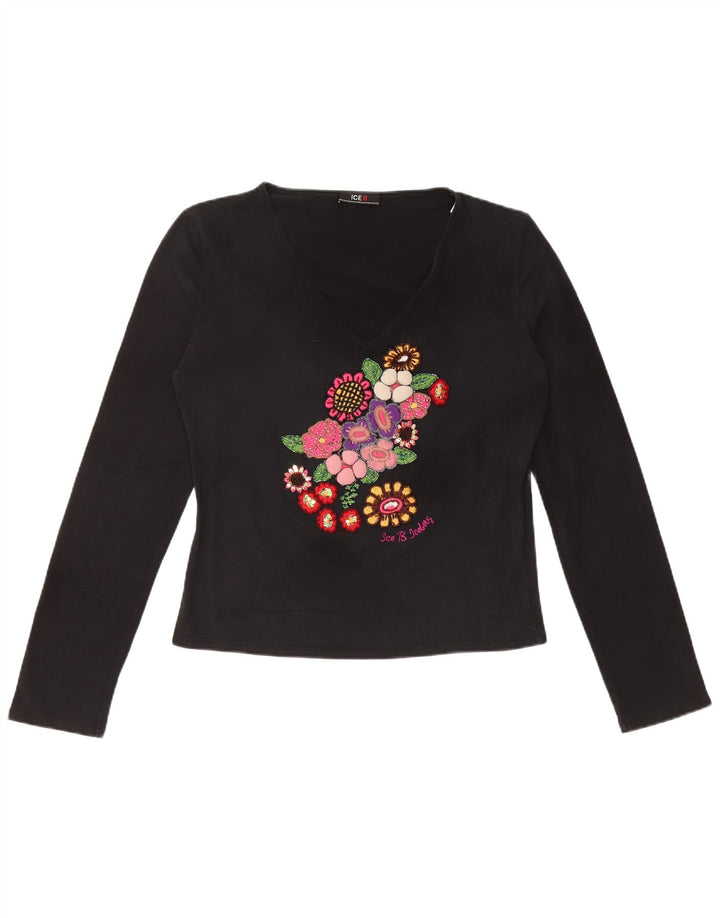 Top gráfico feminino ICEBERG manga comprida IT 46 grande preto floral