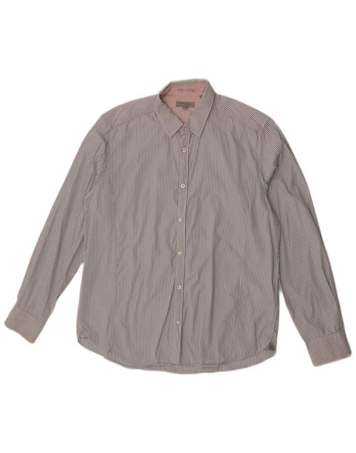 Camisa masculina Ted Baker tamanho 5 XL algodão listrado azul