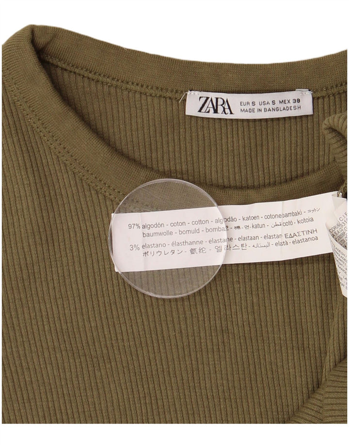 Camiseta masculina ZARA Top pequeno algodão cáqui