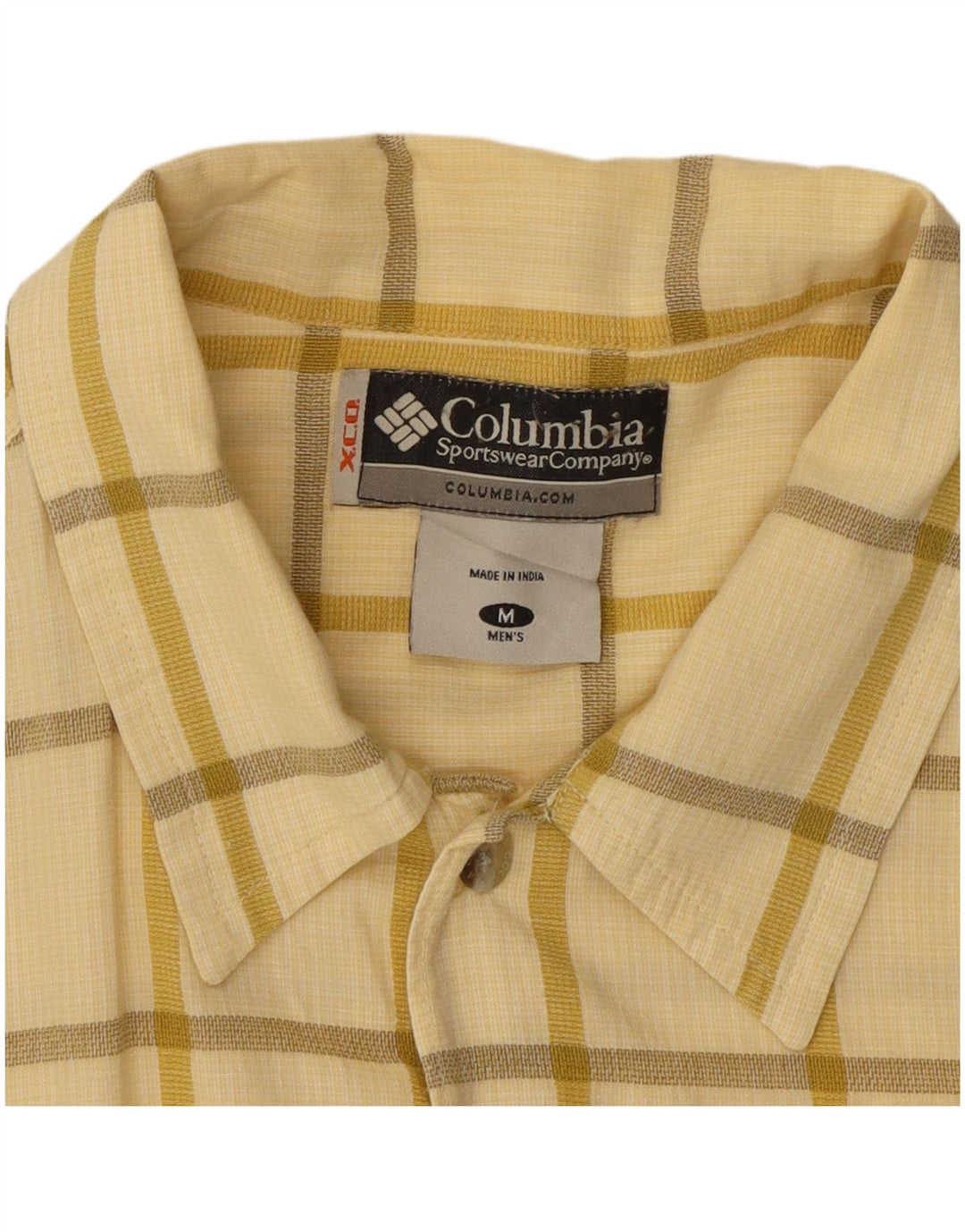 Columbia Camisa masculina de manga curta de algodão xadrez amarelo médio