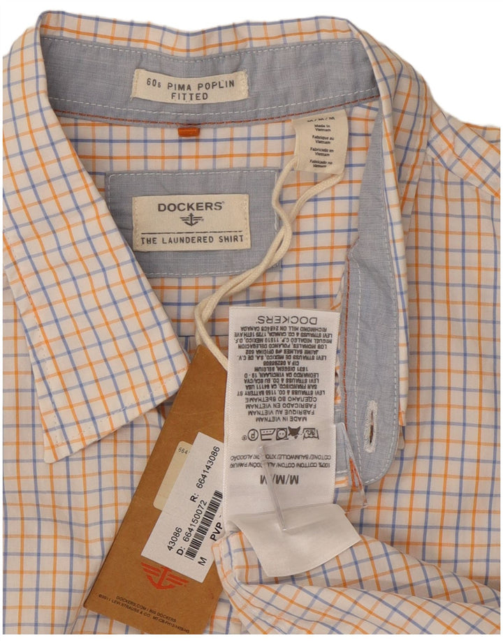 Camisa masculina Dockers justa, algodão xadrez branco médio
