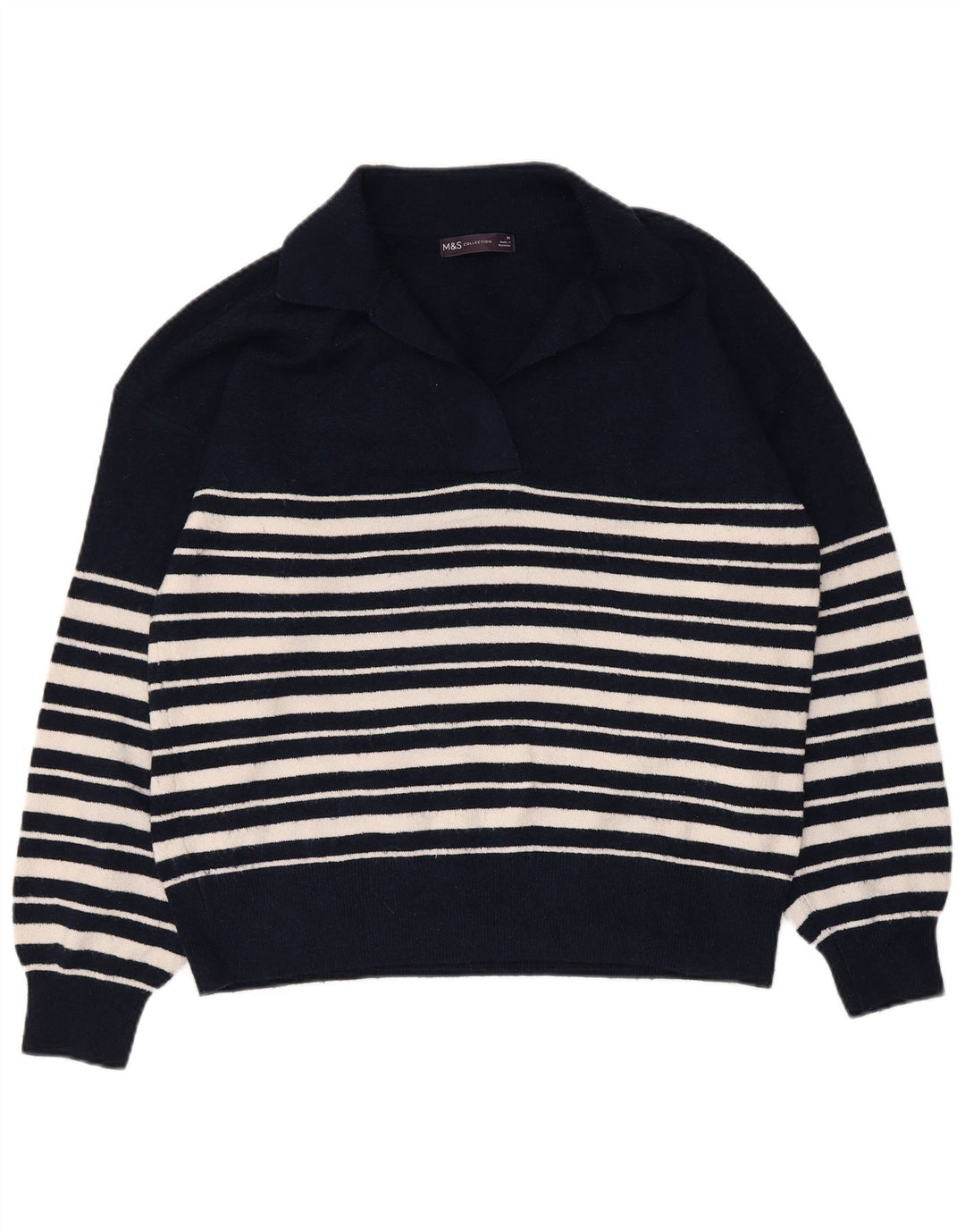 Suéter feminino Marks & Spencer com gola polo e gola polo Reino Unido 14 médio azul marinho
