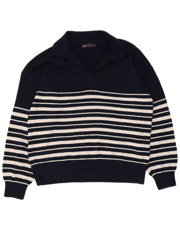 Suéter feminino Marks & Spencer com gola polo e gola polo Reino Unido 14 médio azul marinho
