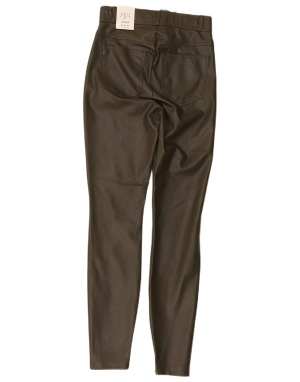 Zara Calça feminina skinny de couro sintético de cintura alta XS W24 L28 cáqui