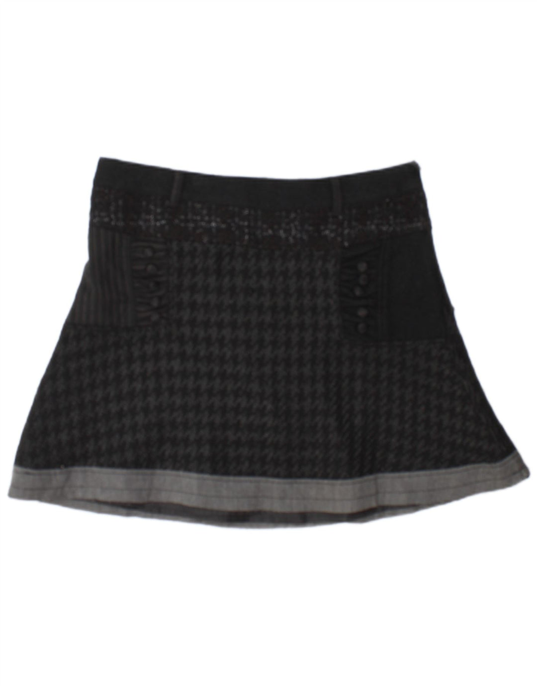 Mini saia feminina Desigual UE 42 grande W34 preto houndstooth poliéster