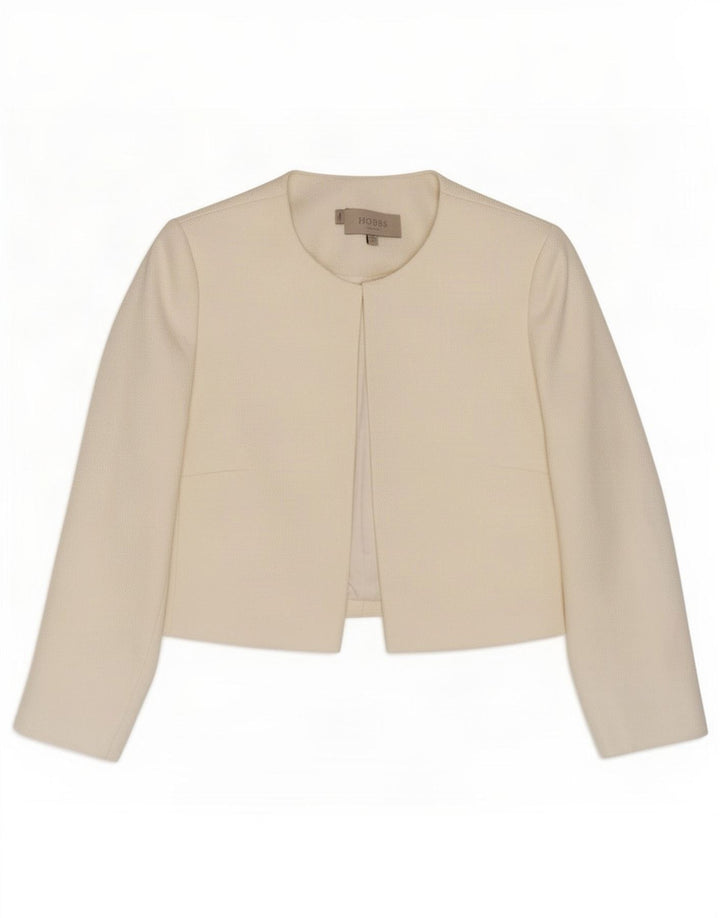 Jaqueta bolero feminina Hobbs manga 3/4 aberta Reino Unido 8 poliéster branco pequeno