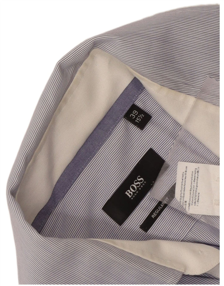 Camisa masculina Hugo Boss Regular Fit tamanho 39 15 1/2 risca de giz azul médio