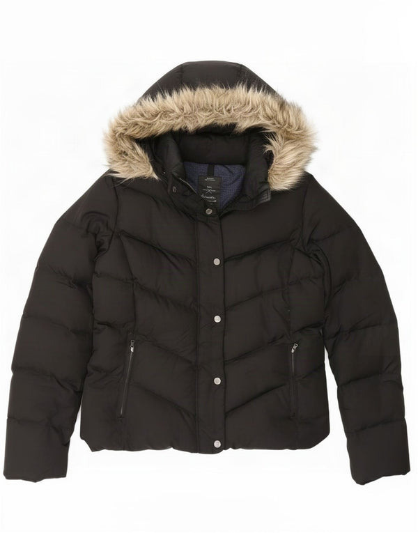Jaqueta feminina acolchoada com capuz Gap UK 14 poliéster preto médio