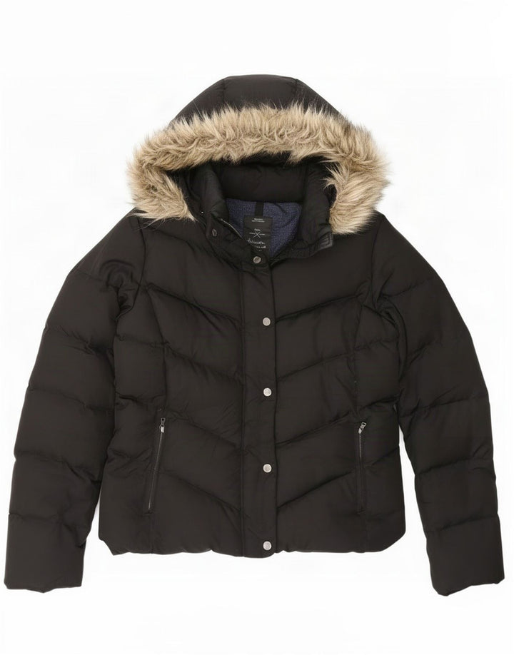 Jaqueta feminina acolchoada com capuz Gap UK 14 poliéster preto médio