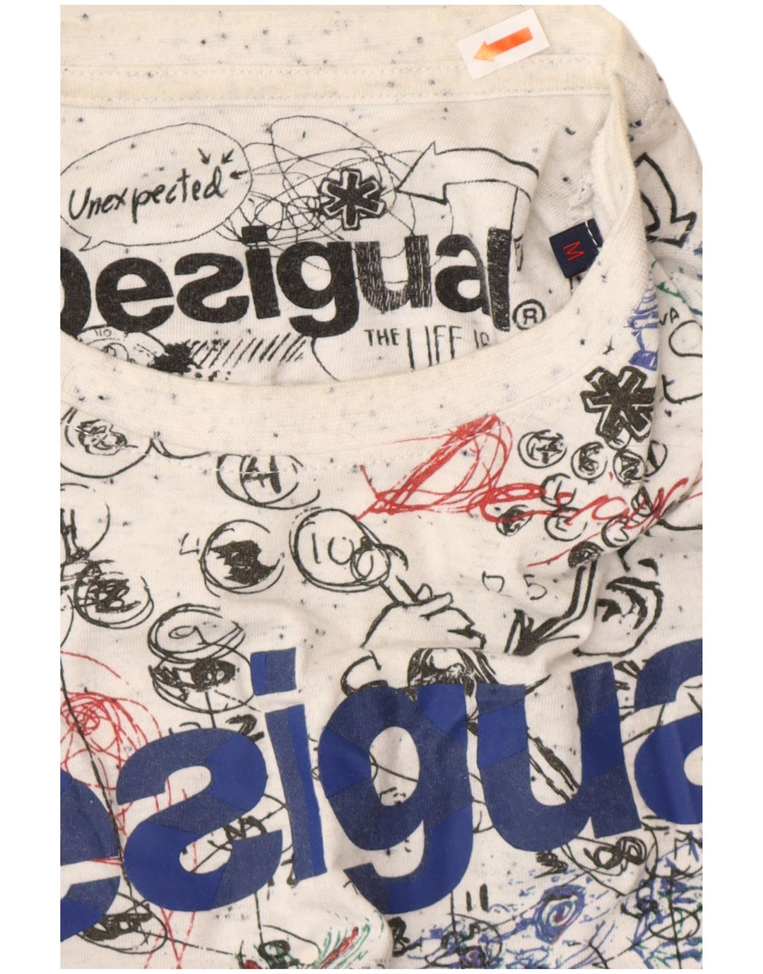 DESIGUAL Camiseta masculina com padrão abstrato gráfico top médio algodão branco