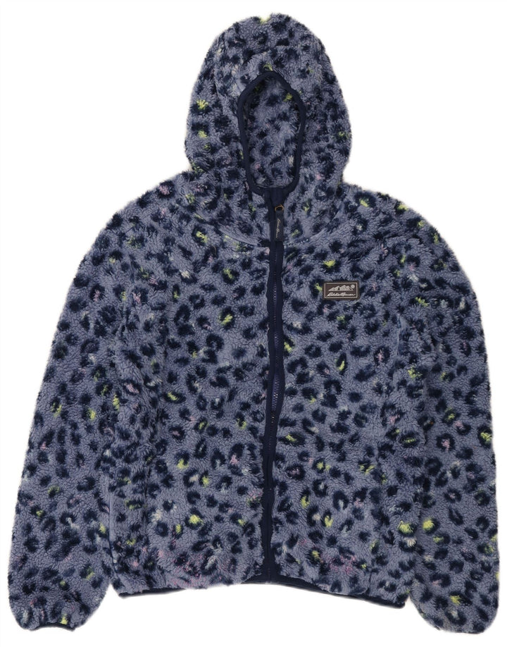 Jaqueta de lã com capuz para meninas EDDIE BAUER 13-14 anos grande azul estampa animal