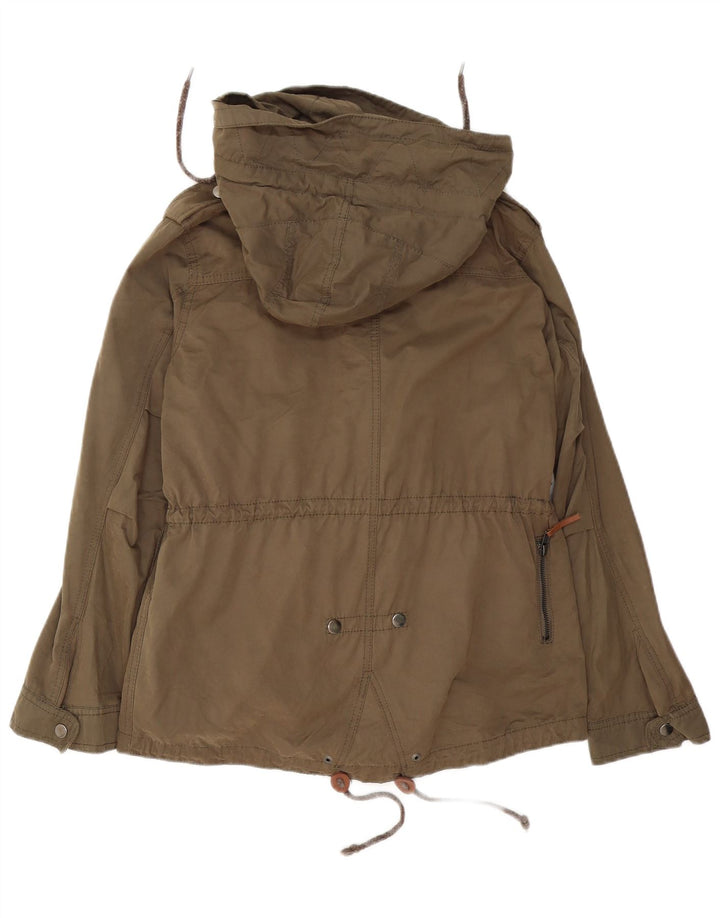 Jaqueta militar feminina com capuz Zara UK 14 algodão cáqui médio