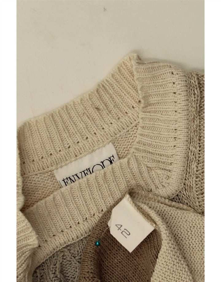 Suéter feminino vintage com gola redonda UE 42 patchwork bege grande
