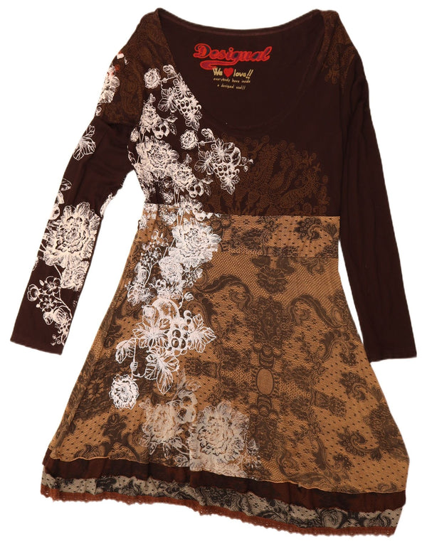 Vestido feminino Desigual estampado manga comprida linha A UK 20 2XL marrom paisley