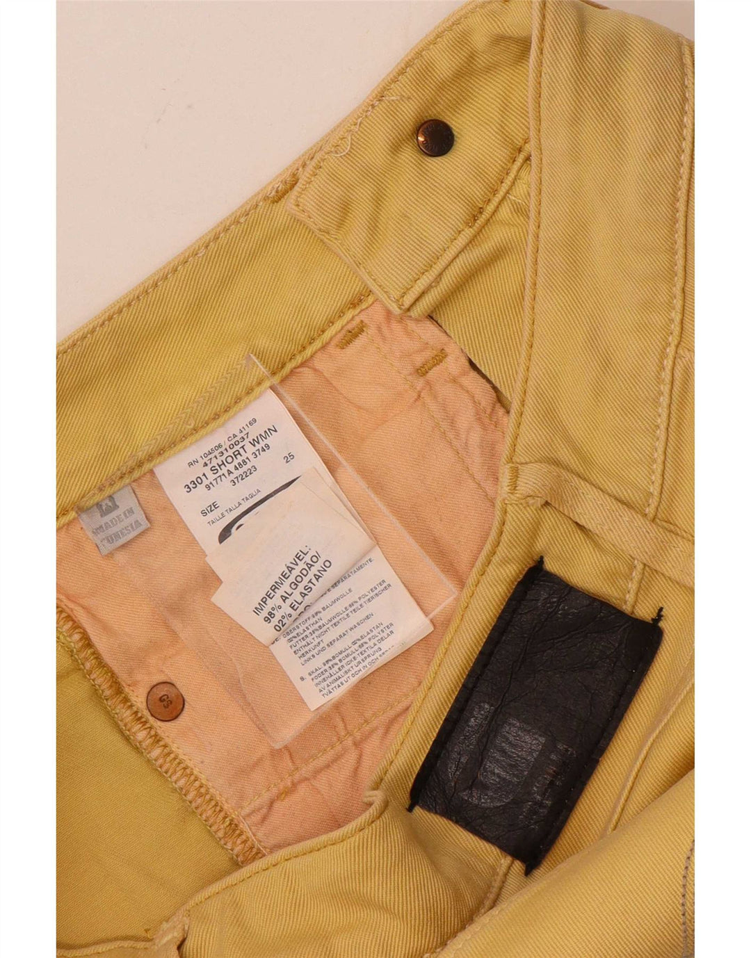 Calça jeans feminina G-Star 3301 W26 pequeno algodão amarelo