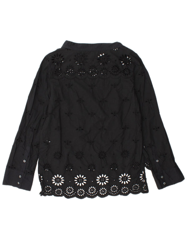 Blusa feminina J. CREW manga comprida US 2 XS algodão floral preto