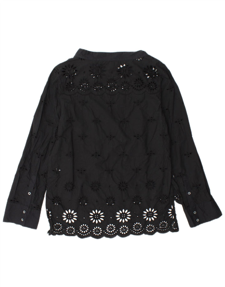 Blusa feminina J. CREW manga comprida US 2 XS algodão floral preto