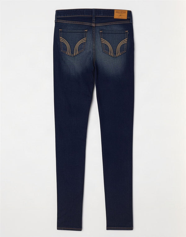 Jeans skinny femininos Hollister US 3 pequenos W26 L31 azul marinho