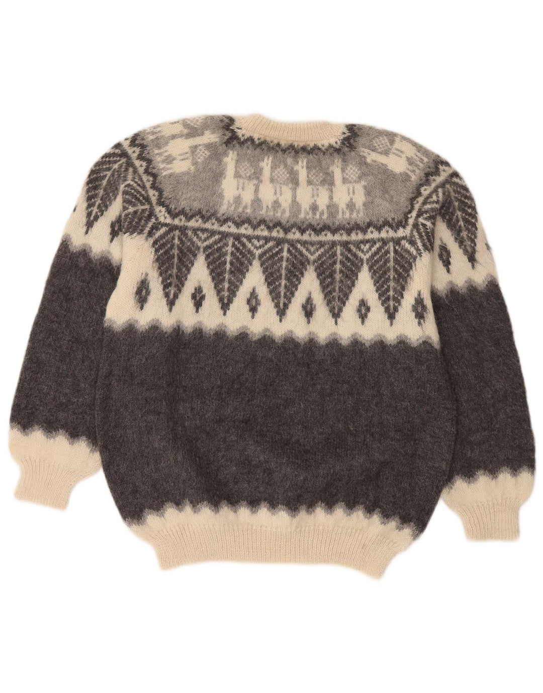 Suéter masculino vintage com gola redonda, pequeno cinza Fair Isle