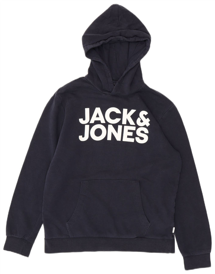 Suéter com capuz gráfico masculino JACK & JONES grande algodão azul marinho