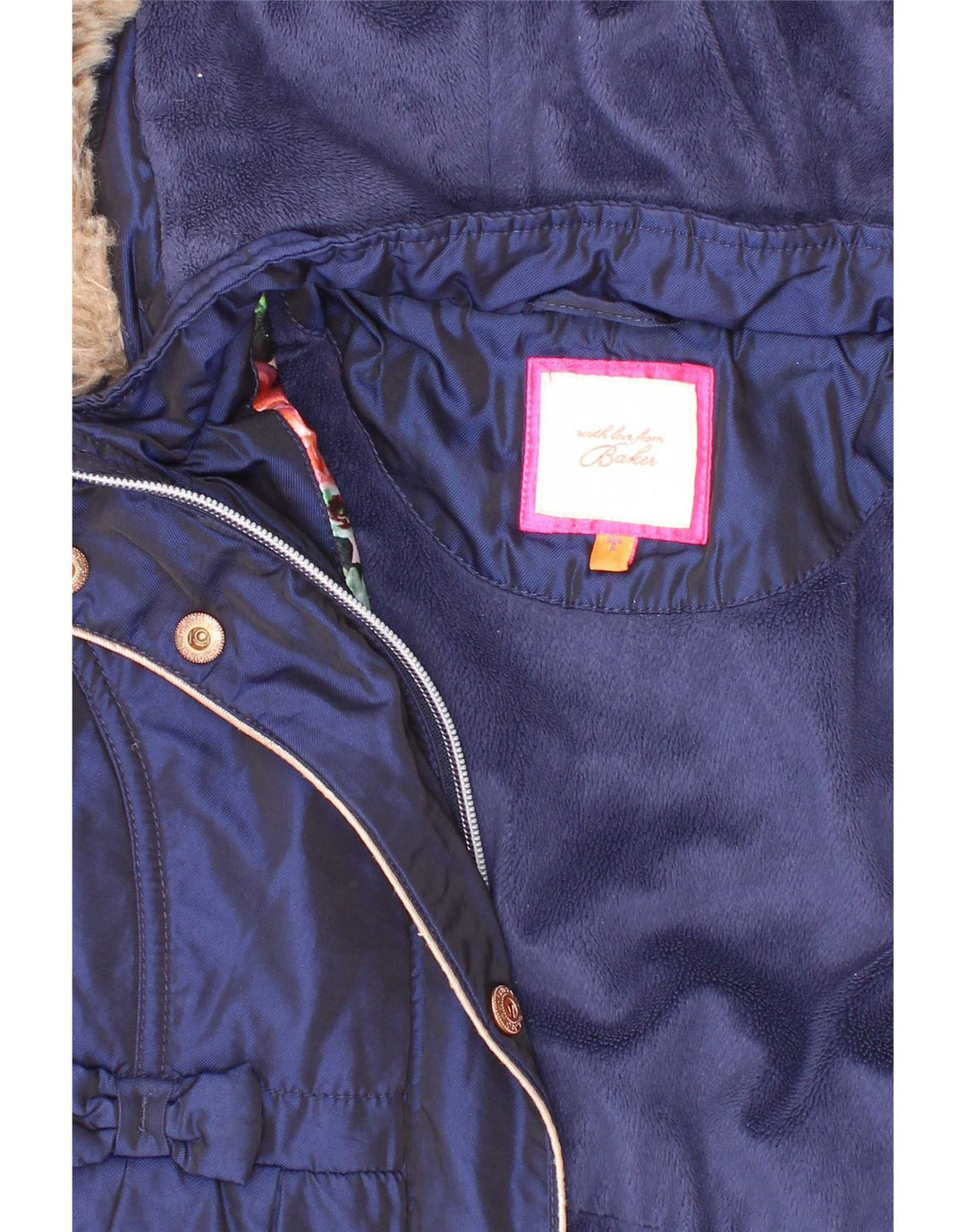 Jaqueta Parka com capuz para meninas Ted Baker 5-6 anos azul marinho nylon