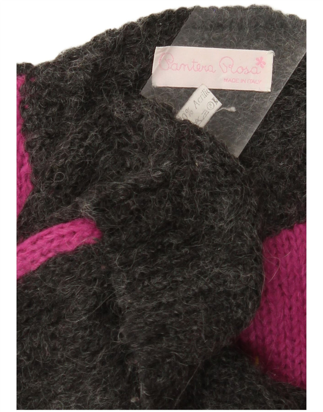 Suéter feminino VINTAGE com gola redonda UK 14 grande bloco colorido cinza