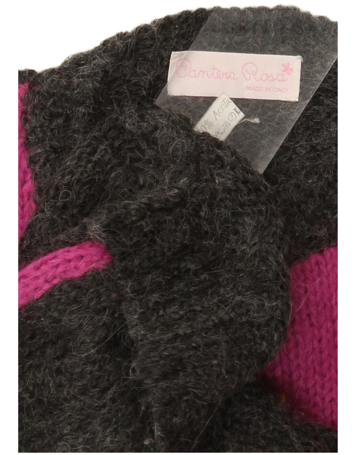 Suéter feminino VINTAGE com gola redonda UK 14 grande bloco colorido cinza