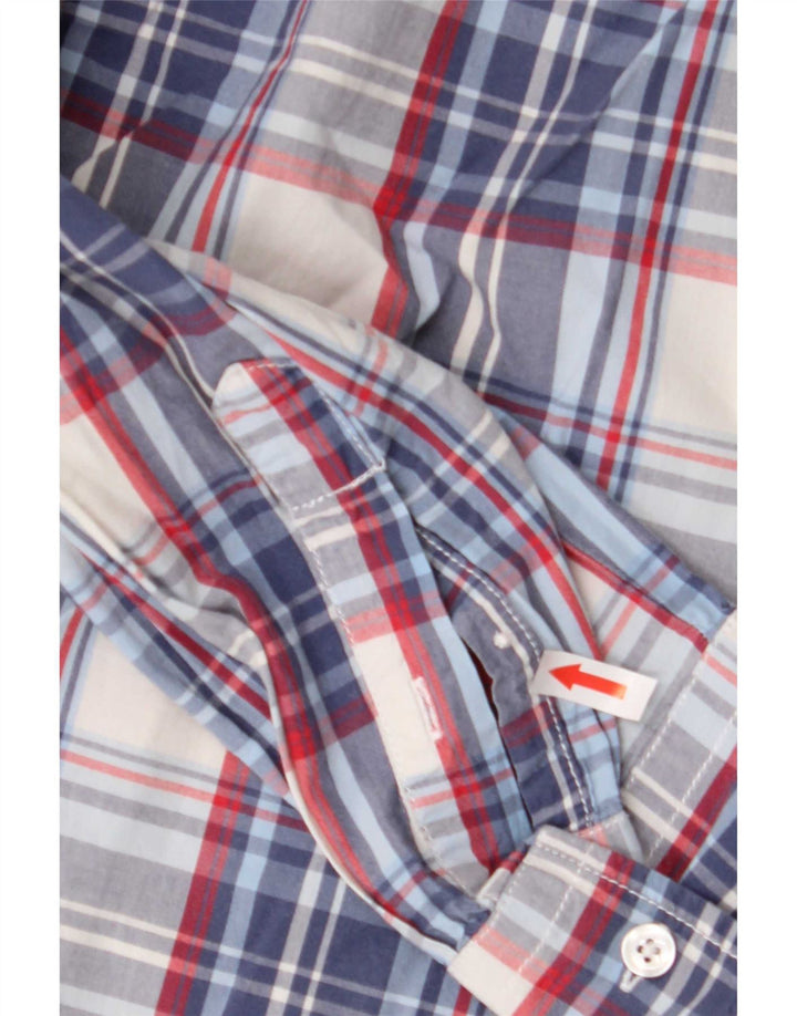 Camisa masculina Benetton de algodão xadrez azul médio