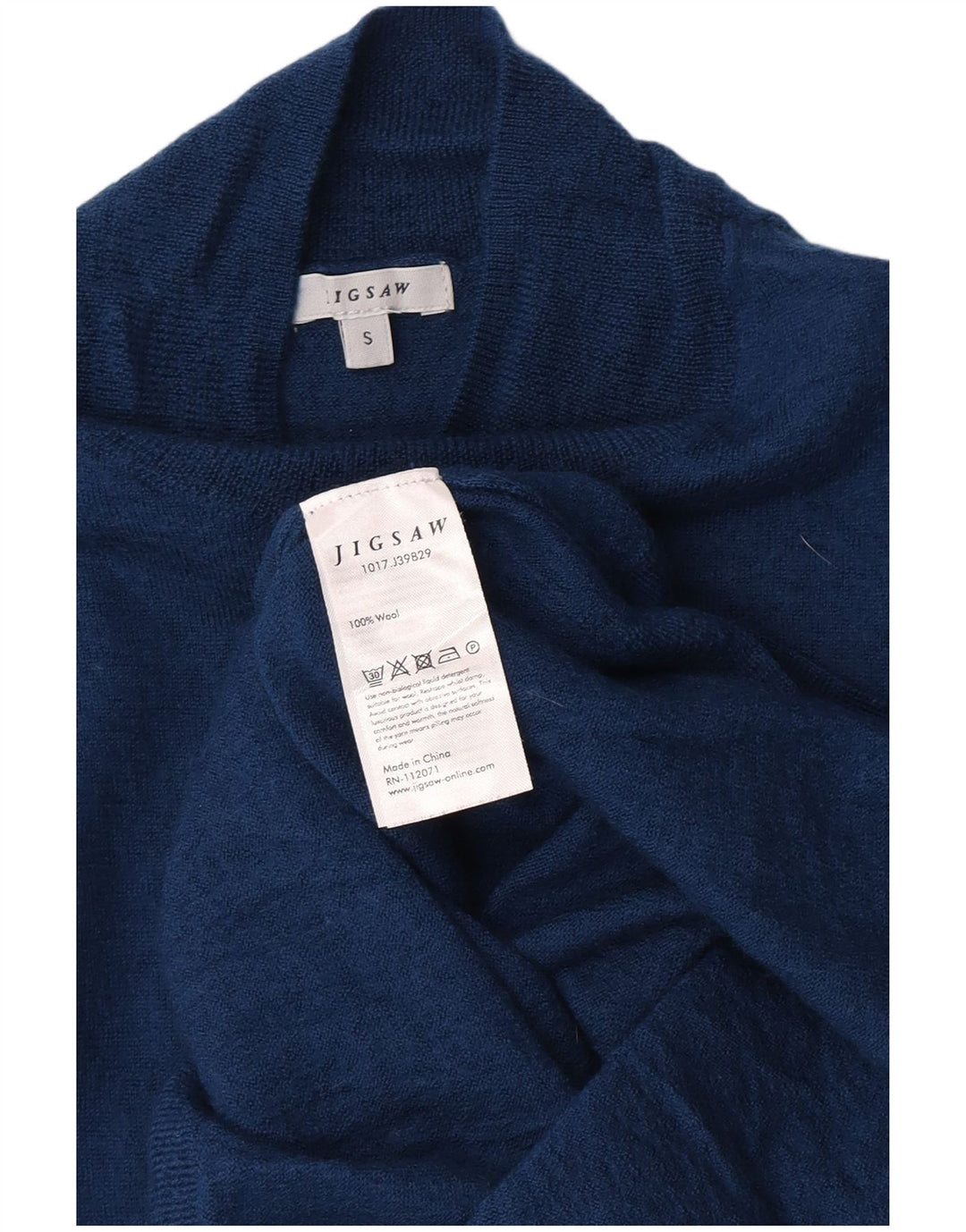 Suéter feminino Jigsaw com gola tartaruga Reino Unido 8 lã azul pequena