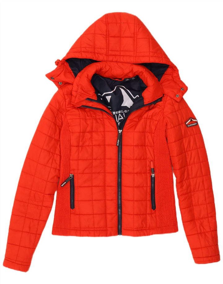 Jaqueta acolchoada com capuz feminina Superdry UK 8 poliéster vermelho pequeno