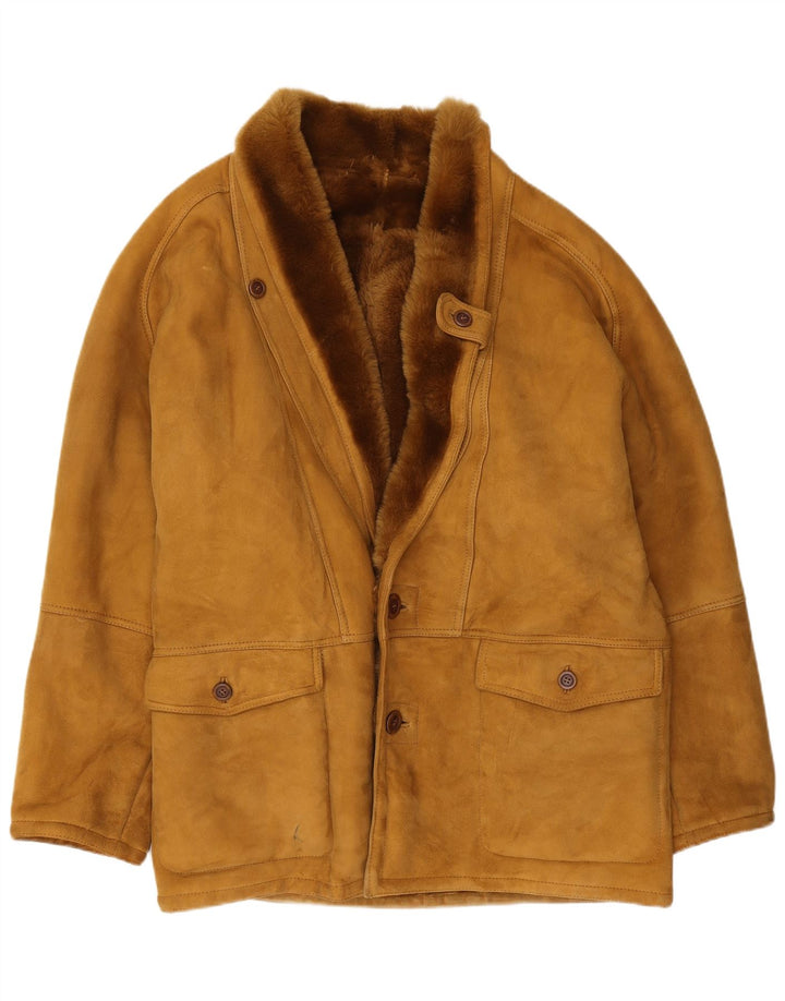 Jaqueta masculina vintage Shearling IT 52 XL marrom