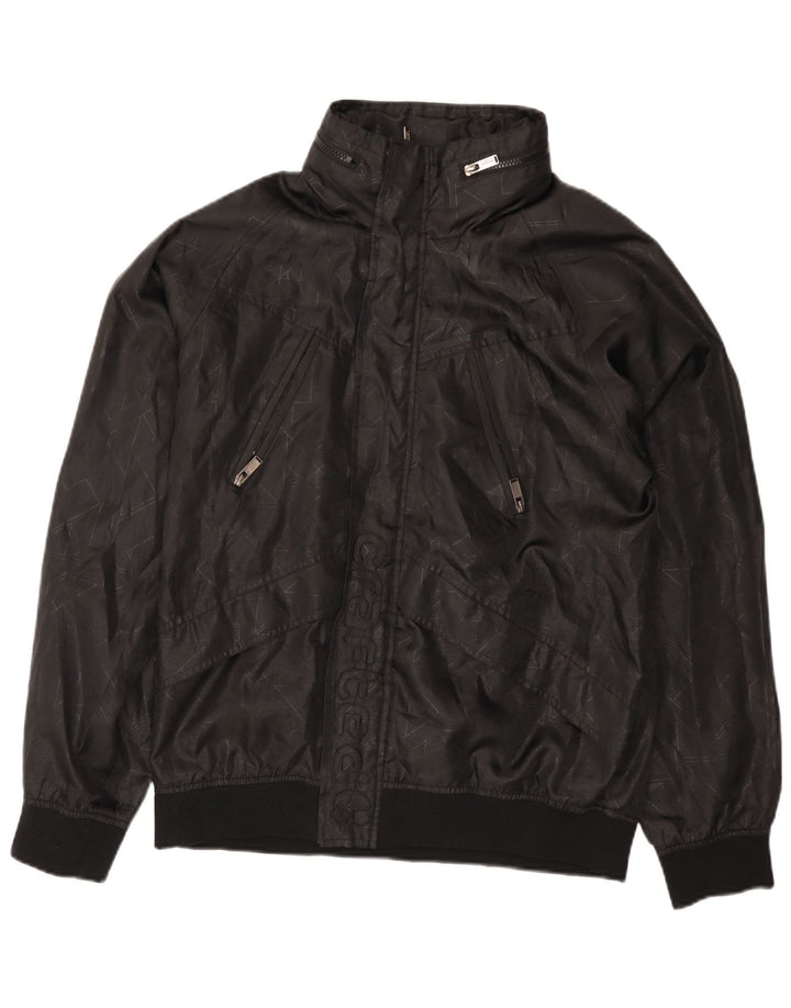 Jaqueta bomber masculina vintage com capuz gráfico UK 42 XL preta geométrica