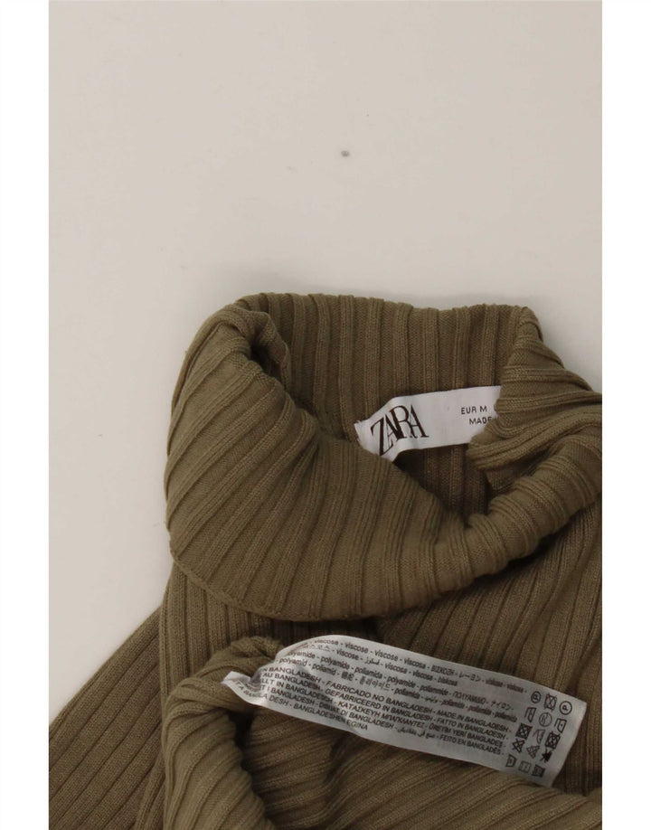 Top feminino Zara de manga comprida UK 12 viscose cáqui médio