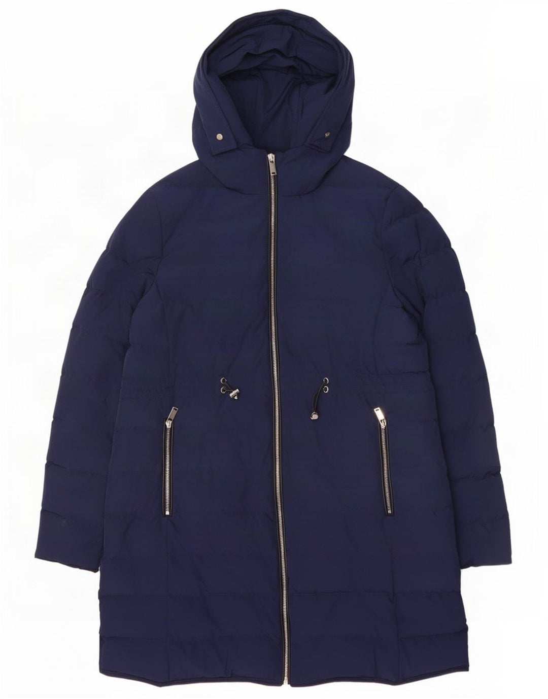 Jaeger Casaco acolchoado feminino com capuz Reino Unido 14 grande poliéster azul marinho