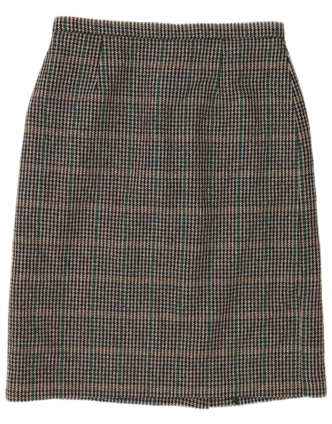 C&A Womens Midi Skirt UK 18 XL W34 Black Houndstooth Wool