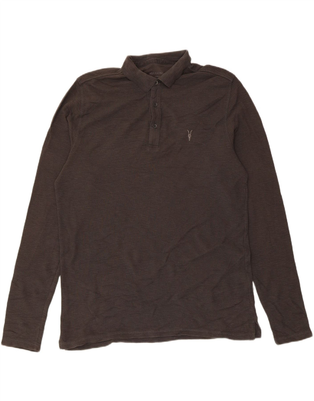 Camisa polo masculina de manga comprida All Saints algodão cinza médio