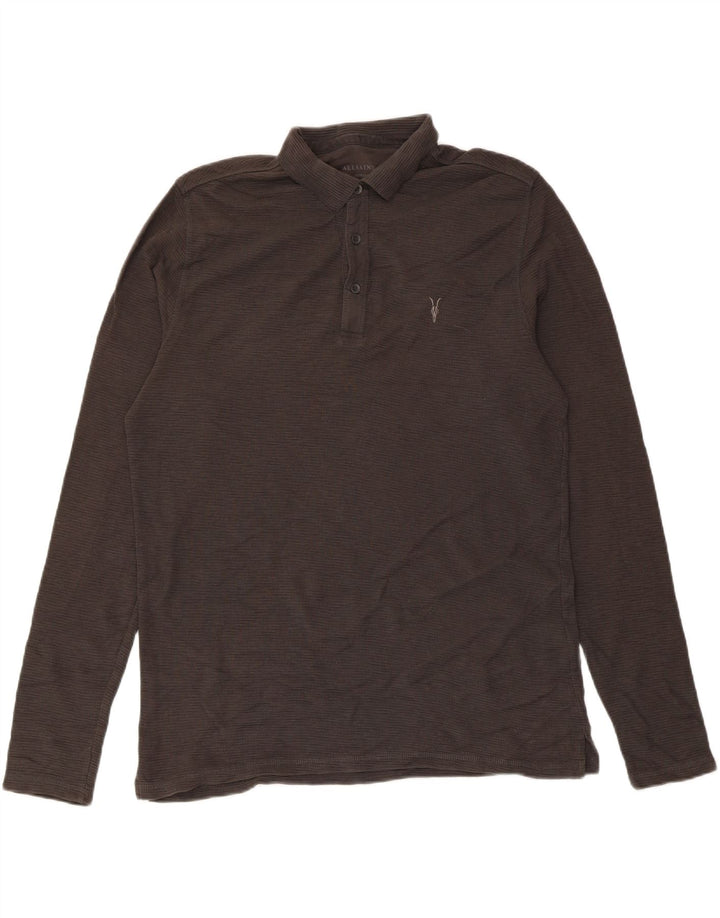 Camisa polo masculina de manga comprida All Saints algodão cinza médio