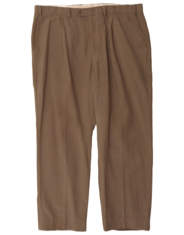 Calça masculina de terno reto Marks & Spencer W38 L29 cáqui Lyocell