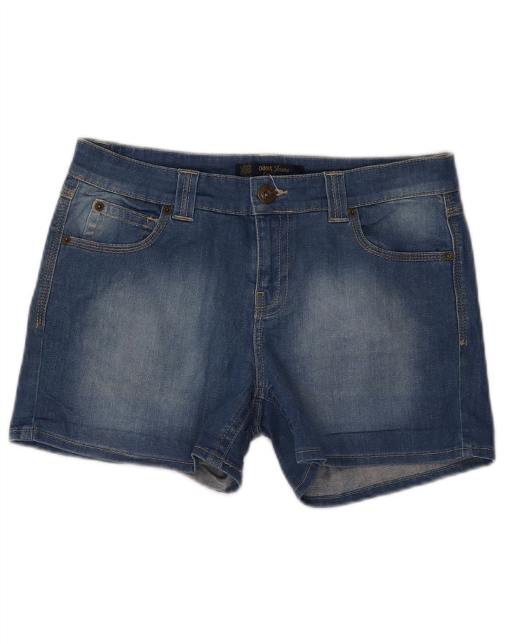 Shorts jeans feminino Oasis UK 10 pequeno W32 algodão azul