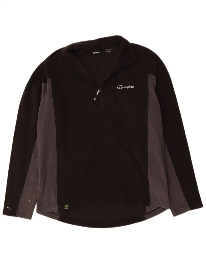 Berghaus Suéter masculino de lã com zíper e gola em poliéster médio preto colorblock