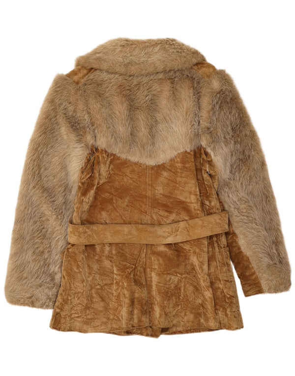 Sobretudo de pele sintética vintage para meninas 13-14 anos bege viscose