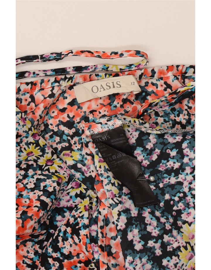 Top Cami feminino Oasis com babados na frente Reino Unido 12 médio floral multicolorido