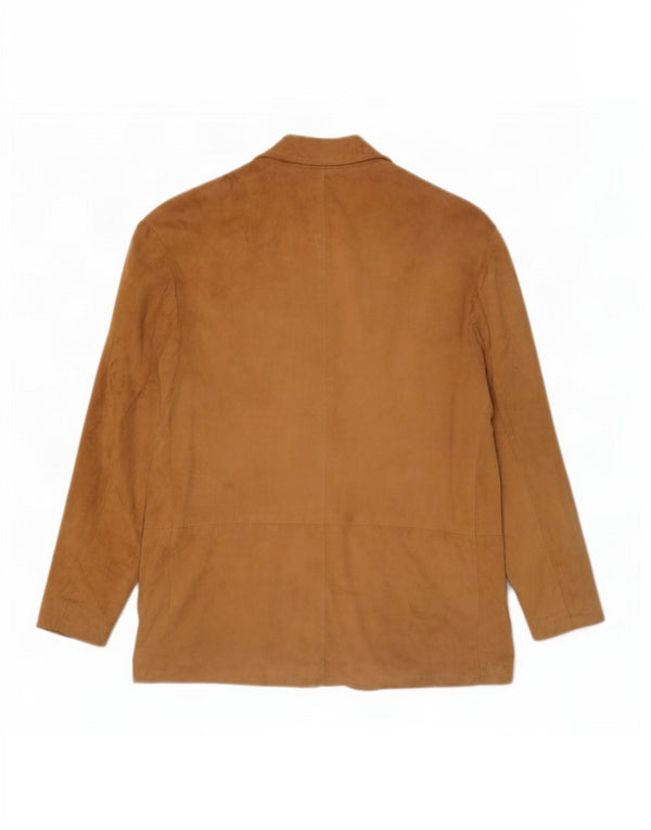 Jaqueta blazer feminina vintage de camurça com 3 botões Reino Unido 14 couro bege médio