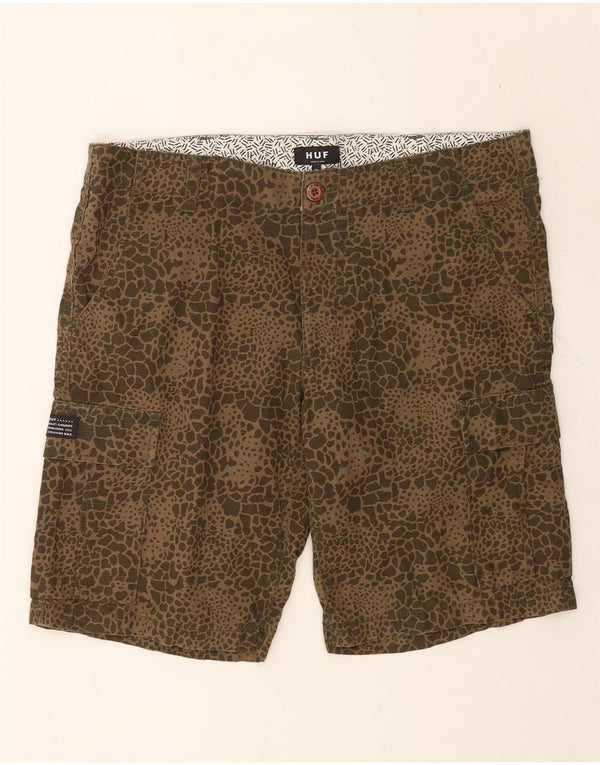 HUF Mens Cargo Shorts W34 Grande Cáqui Animal Print Algodão