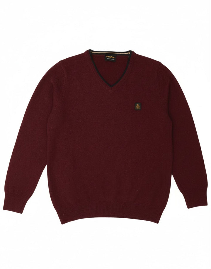 Suéter masculino REFRIGIWEAR com decote em V médio de lã cor de vinho
