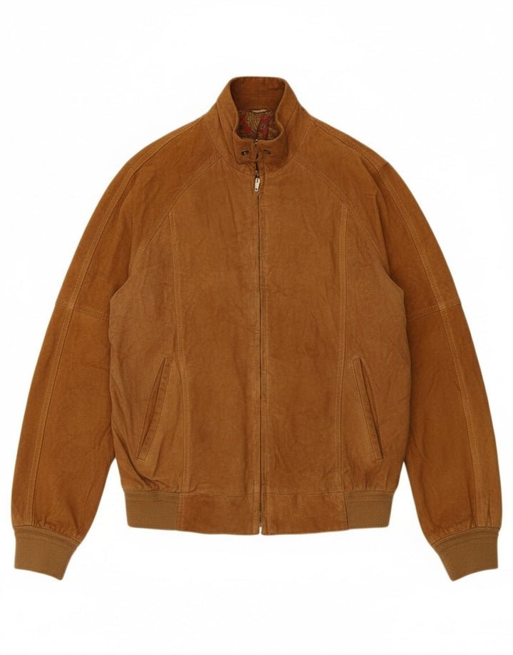 Jaqueta bomber masculina VINTAGE de camurça UK 36 pequena marrom