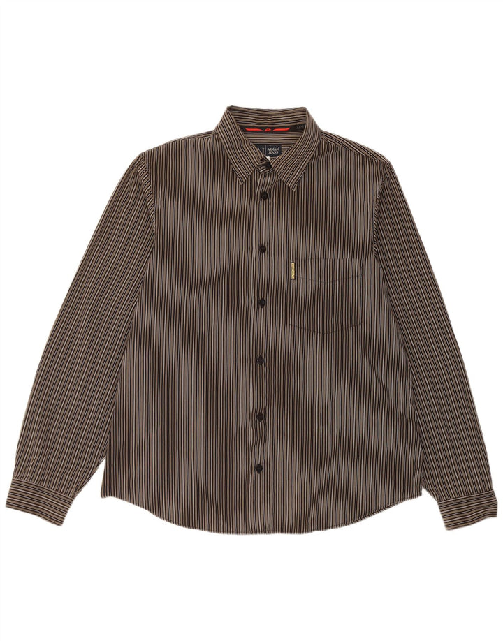 Camisa masculina Armani grande algodão listrado verde