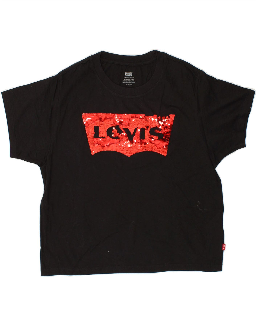 LEVI'S Womens Crop Oversized Graphic T-Shirt Top UK 6 XS Black Cotton Vintage Levi's and Second-Hand Levi's from Messina Hembry 