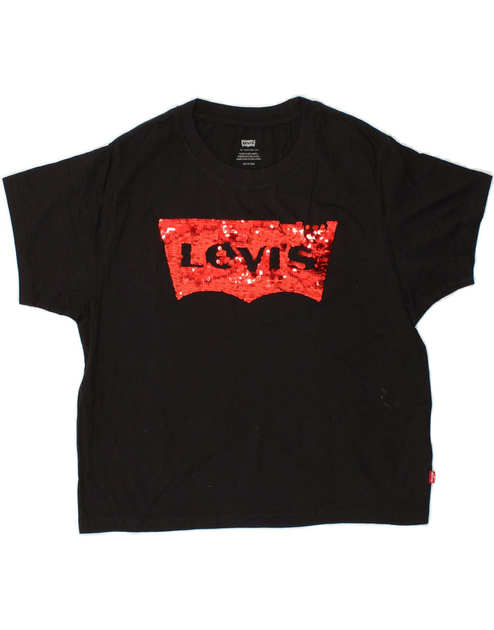 LEVI'S Womens Crop Oversized Graphic T-Shirt Top UK 6 XS Black Cotton Vintage Levi's and Second-Hand Levi's from Messina Hembry 